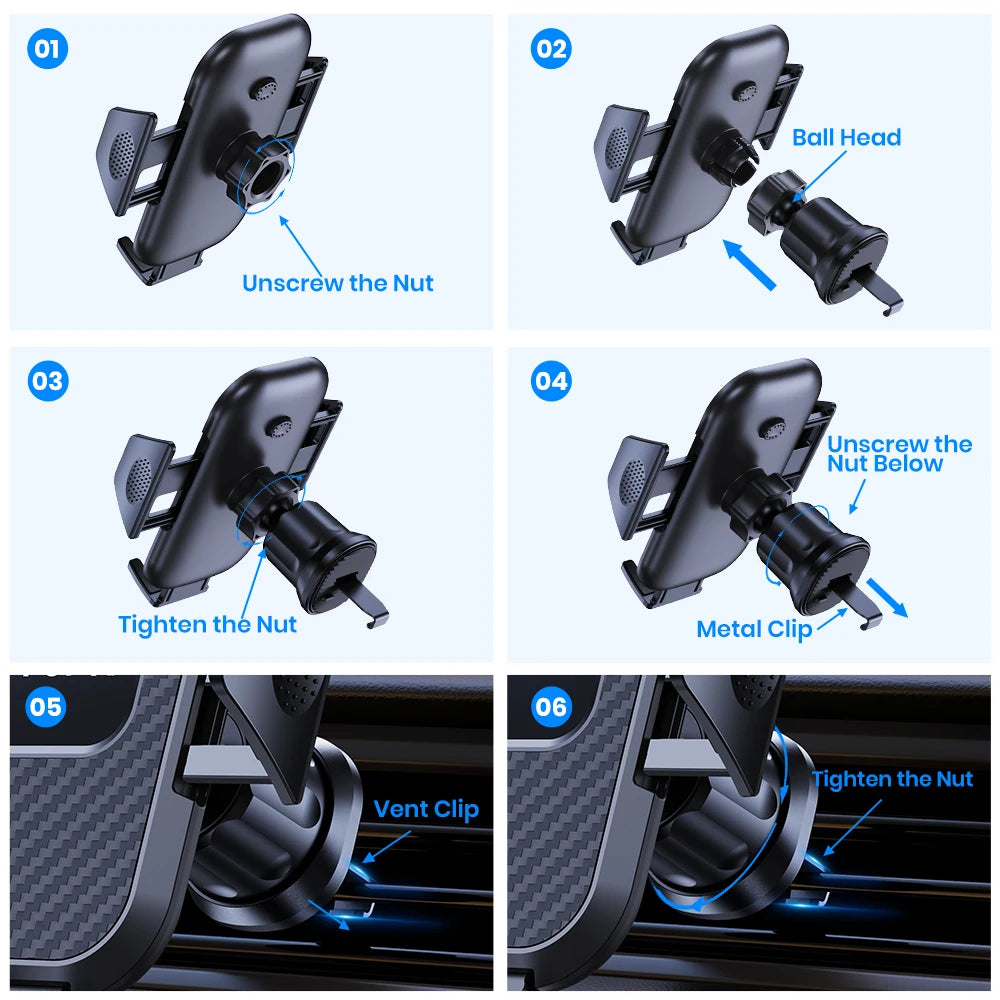 Car Phone Holder Mount, Upgrade Auto Locking Universal Phone Stand Holder with Hook Clip for Car Air Vent for Iphone Samsun