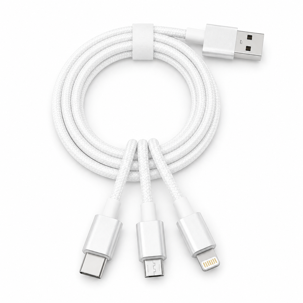 Câble chargeur 3-en-1 USB-C Lightning Micro USB charge rapide Smartflexo