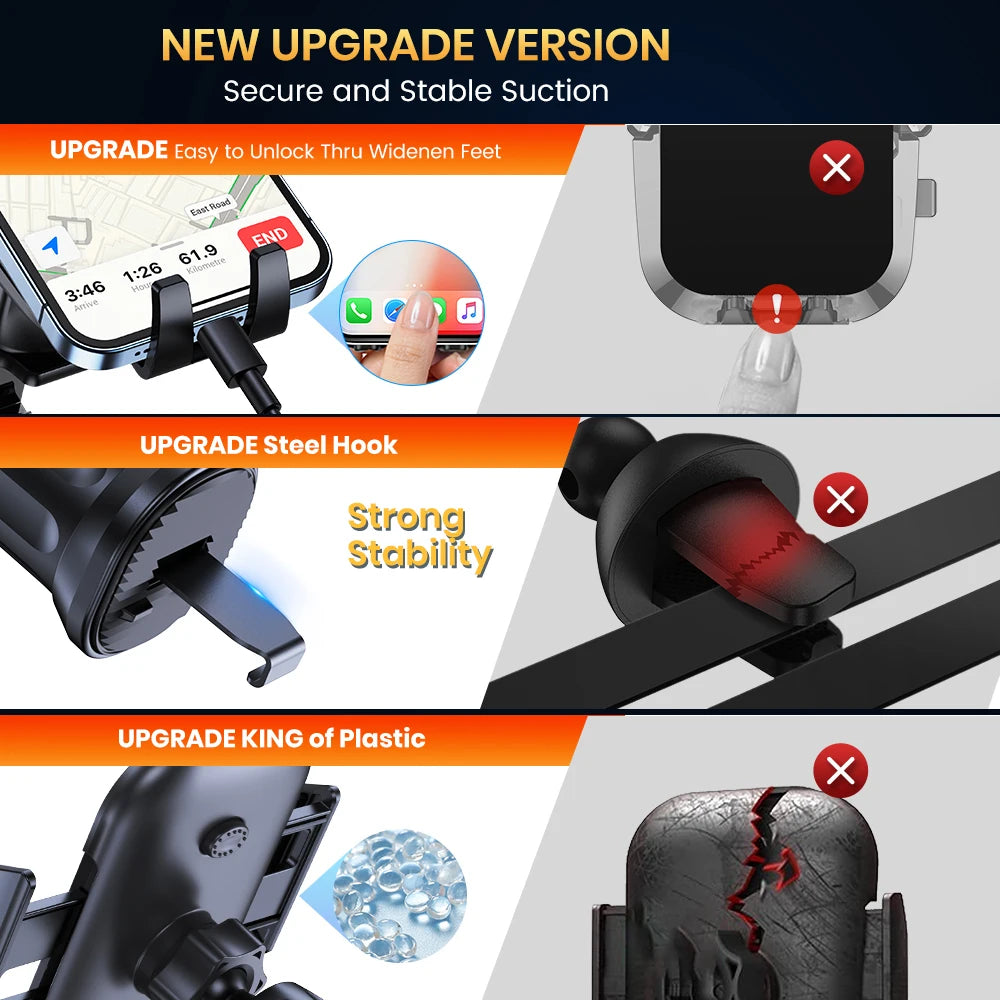 Car Phone Holder Mount, Upgrade Auto Locking Universal Phone Stand Holder with Hook Clip for Car Air Vent for Iphone Samsun
