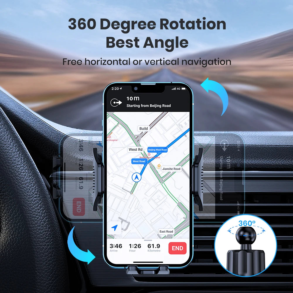 Car Phone Holder Mount, Upgrade Auto Locking Universal Phone Stand Holder with Hook Clip for Car Air Vent for Iphone Samsun
