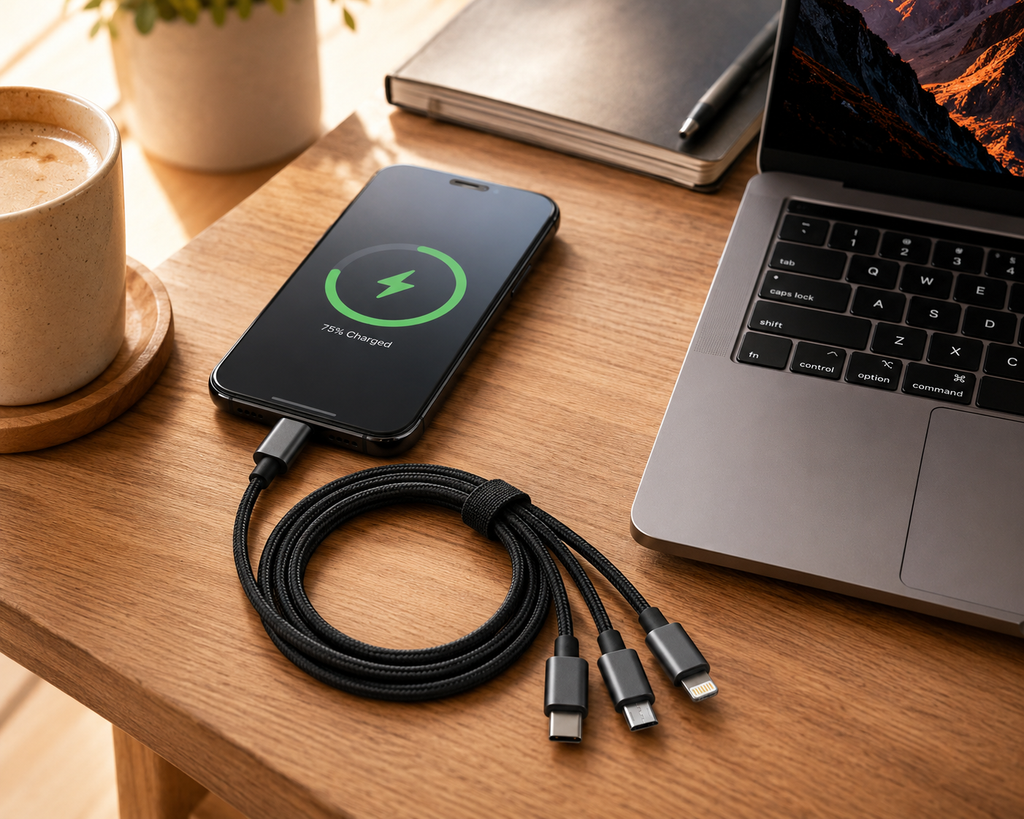Câble Chargeur Rapide 3-en-1 – USB-C, Micro USB & iPhone | 120W