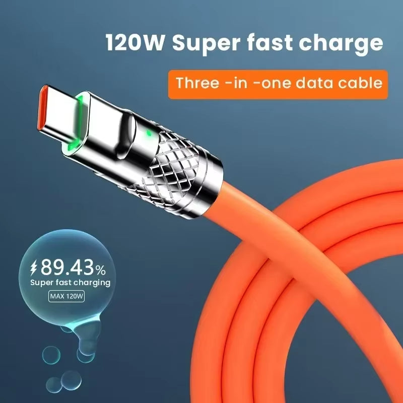 120W 6A Fast Charging C Type Cable Micro3 in 1 Micro USB Iphone Charging Cable Samsung Huawei Xiaomi Phone Charger USB Cable