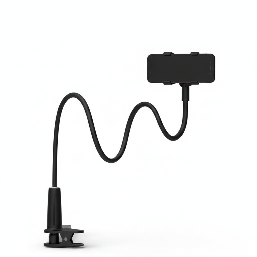 Support téléphone flexible noir sur fond blanc